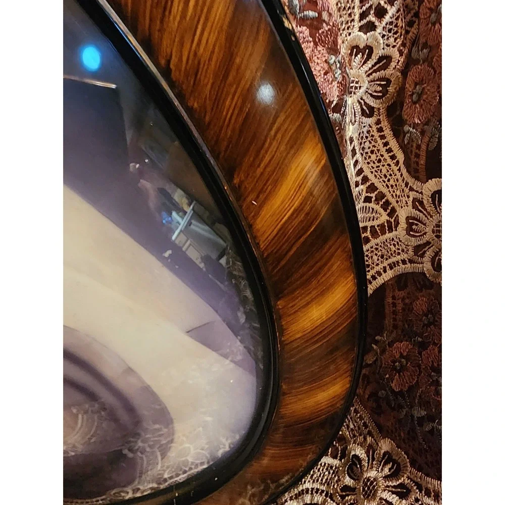 Antique faux Tiger Gesso‎ Wood Picture Frame Convex Bubble Glass Oval